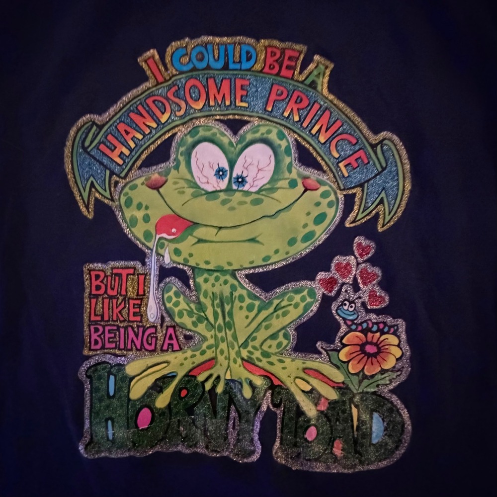 Vintage 80's Horny Toad Frog Textured Graphic T-Shirt Navy Blue Mens‎ Large
